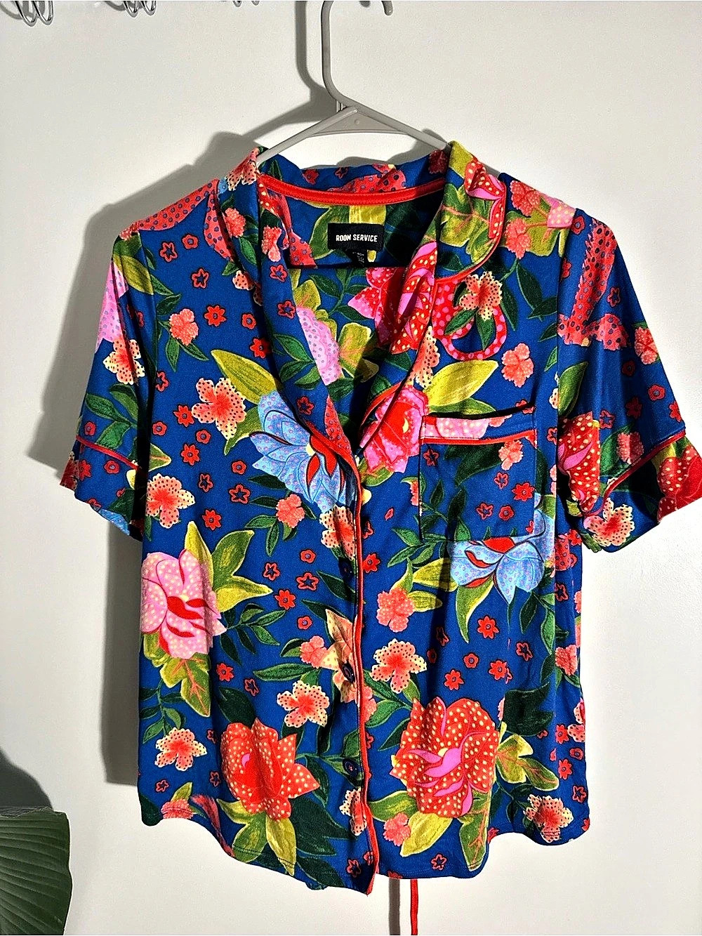 Room Service Floral Button Down Shirt in Blue & Red